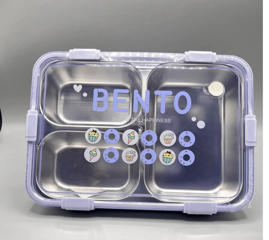 3 Compartment Steeliness Lunch box for Kids {Random Color}