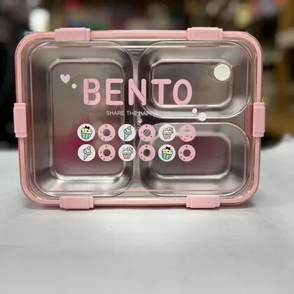 3 Compartment Steeliness Lunch box for Kids {Random Color}