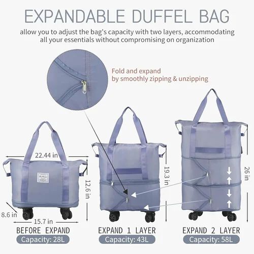 Rolling Duffle With Wheels, Expandable Foldable for Travel, Luggage Carry on With Handle, Large Weekend Bag (Multicolor)