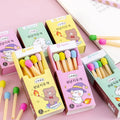 Matchstick Shape Eraser Set for Kids, Cute Matchbox Design, 8 Mini Cartoon Rubber Erasers, for School, Drawing & Stationery Collection
