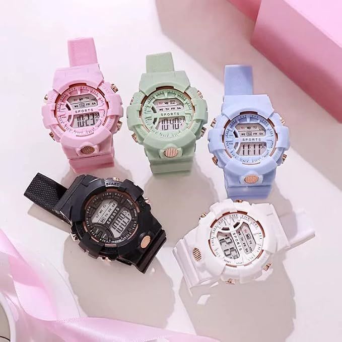 Premium Brand - A Digital Watch Shockproof Multi-Functional Automatic 5 Light Juicy Color Dial Strap Waterproof Digital Sports Watch for Kids {Random Color}