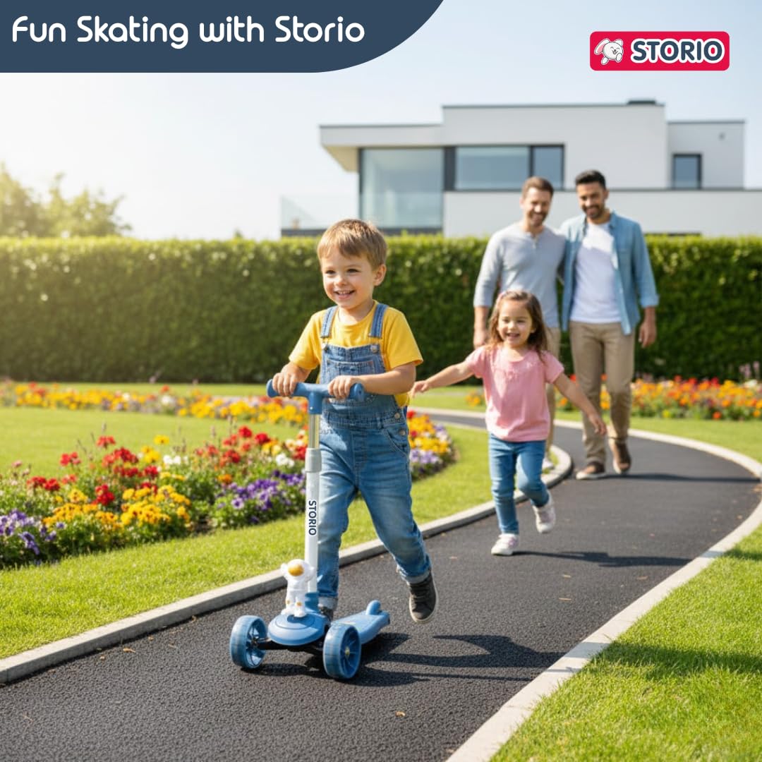 Foldable Kick Scooter for Kids with LED Wheels | 3-Wheel Skating Cycle with Adjustable Handle | Scooter Ride-On Toy for Boys & Girls {Multicolor}