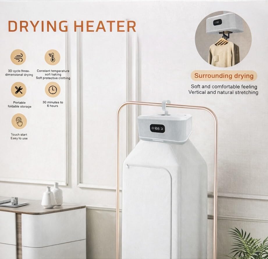 Portable Electric Clothes Dryer Machine with Timer, Fast Drying Mini Cloth for Travel, Home & Hostel Use, Foldable Garment with Hook