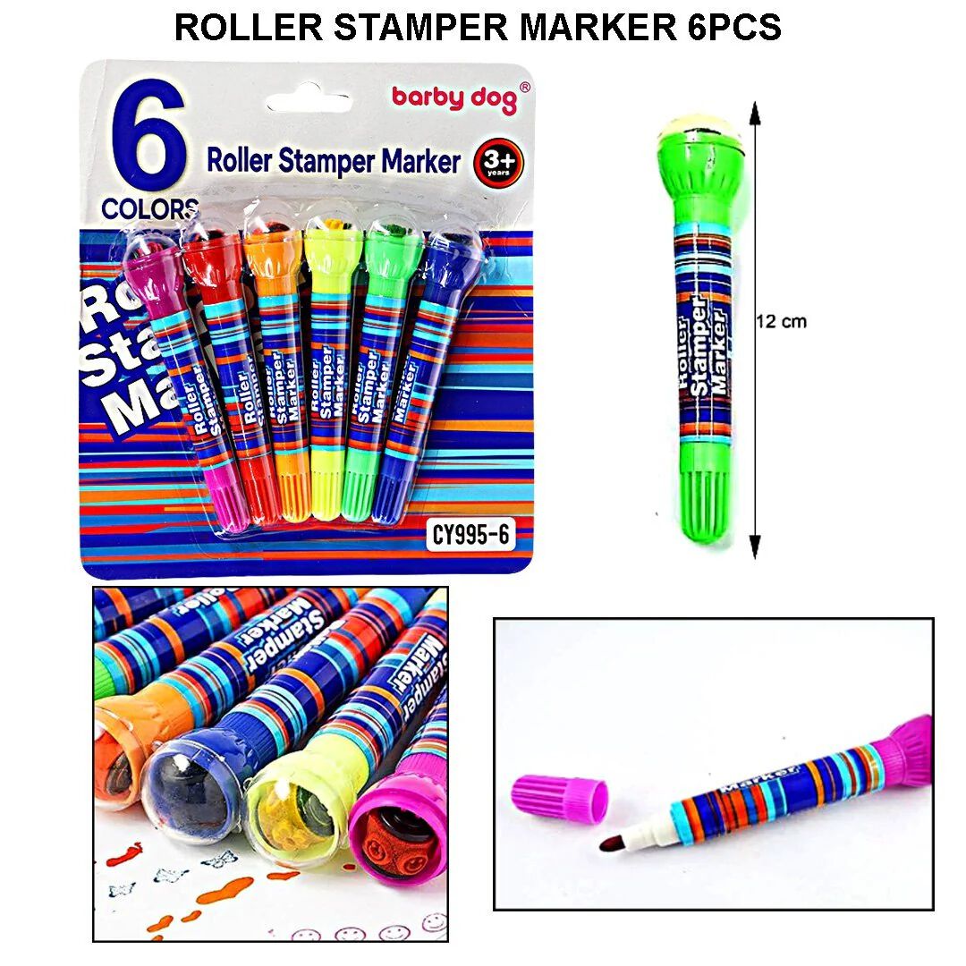 2 in 1 Roller Stamp Marker Pen For Kid s 6Color Roller Stamper Marker Pen for kids-Best Return gift for Boys & Girls| Kids Stationery
