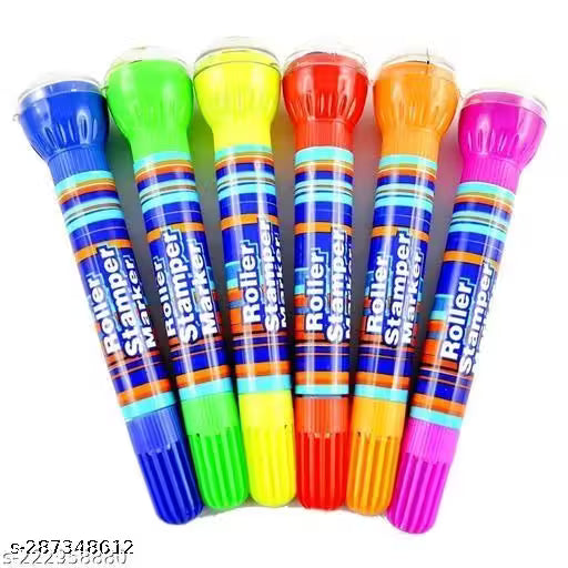 2 in 1 Roller Stamp Marker Pen For Kid s 6Color Roller Stamper Marker Pen for kids-Best Return gift for Boys & Girls| Kids Stationery