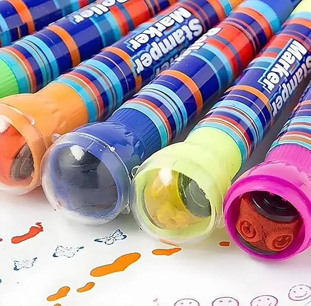2 in 1 Roller Stamp Marker Pen For Kid s 6Color Roller Stamper Marker Pen for kids-Best Return gift for Boys & Girls| Kids Stationery