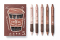 Coffee Theme Gel Pens Set of 5 | 0.5mm Fine Tip Blue Ink Pens | Soft Grip Smooth Writing Pens | Aesthetic Cute Stationery for Students, Office, Journaling & Gifts