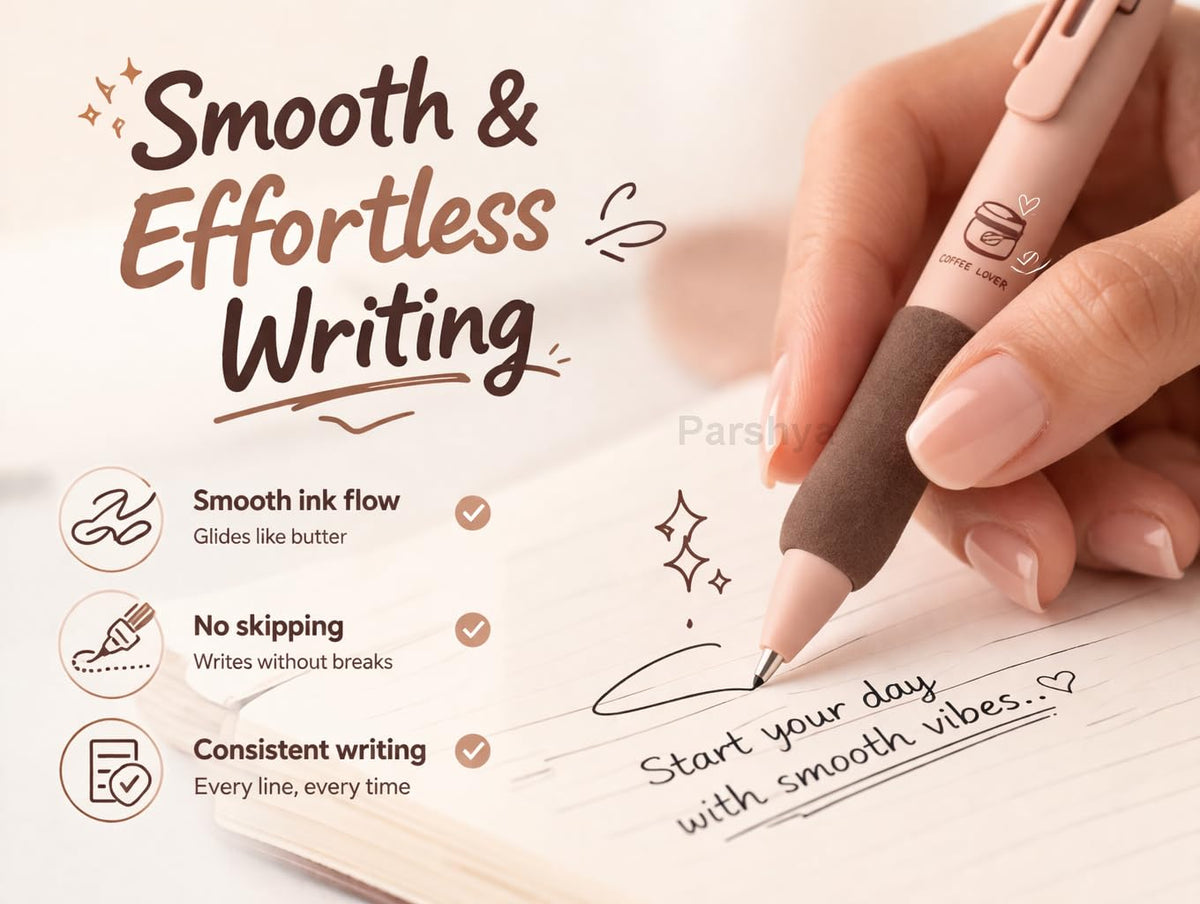 Coffee Theme Gel Pens Set of 5 | 0.5mm Fine Tip Blue Ink Pens | Soft Grip Smooth Writing Pens | Aesthetic Cute Stationery for Students, Office, Journaling & Gifts