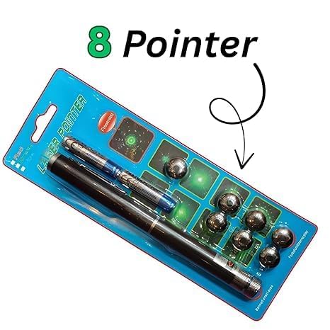 Laser Pointer Pen Set with Multiple 8 Star Caps | High Power Green Laser Light Pen for Presentation, Teaching & Outdoor Use | Metal Body Laser Pointer Kit