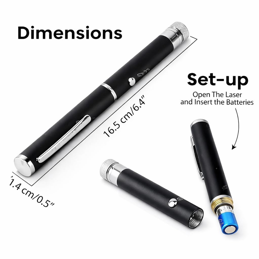 Laser Pointer Pen Set with Multiple 8 Star Caps | High Power Green Laser Light Pen for Presentation, Teaching & Outdoor Use | Metal Body Laser Pointer Kit