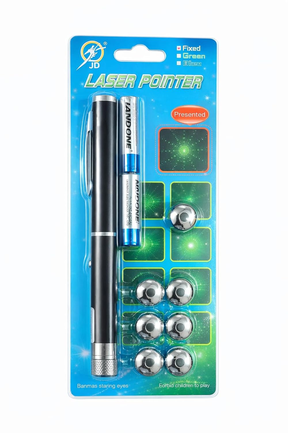 Laser Pointer Pen Set with Multiple 8 Star Caps | High Power Green Laser Light Pen for Presentation, Teaching & Outdoor Use | Metal Body Laser Pointer Kit