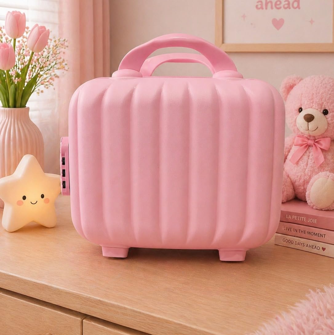 Mini Vanity Travel Makeup Bag | Hard Shell Vanity Case with Number Lock | Portable Cosmetic Storage Suitcase for Women & Girls {Random Color}