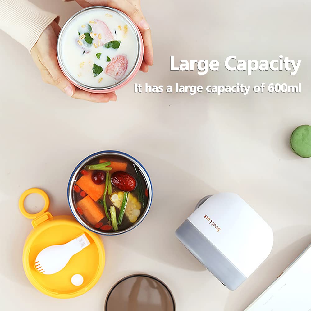 Stainless Steel Insulated Bowl Lunch Box 600ml | Hot & Cold Meal Holder with Handle & Spoon | Leak Resistant Food Container for Office, School, Travel {Random Color}