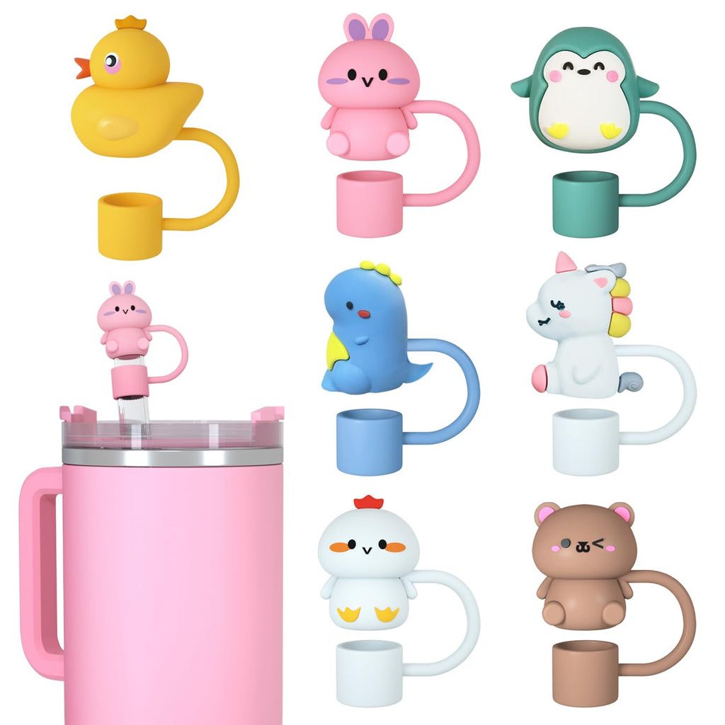 Animal Cute Straw Cover Cap for Stanley Cup, Silicone Straw Topper for 30&40 Oz Stanley Tumbler with Handle {Random Color}