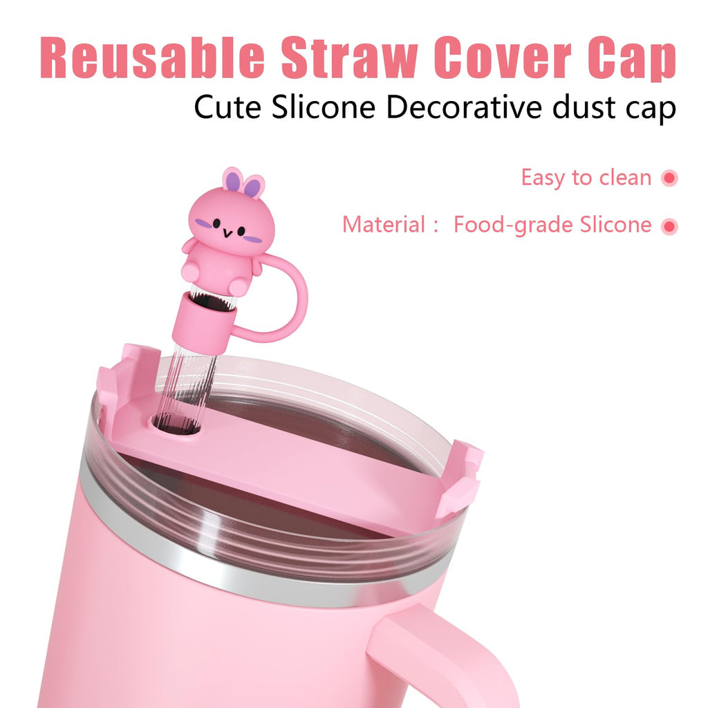 Animal Cute Straw Cover Cap for Stanley Cup, Silicone Straw Topper for 30&40 Oz Stanley Tumbler with Handle {Random Color}