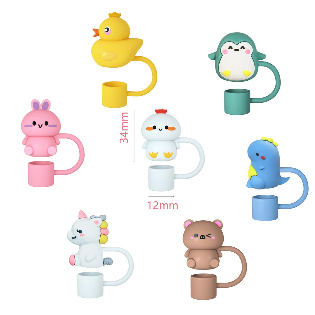 Animal Cute Straw Cover Cap for Stanley Cup, Silicone Straw Topper for 30&40 Oz Stanley Tumbler with Handle {Random Color}