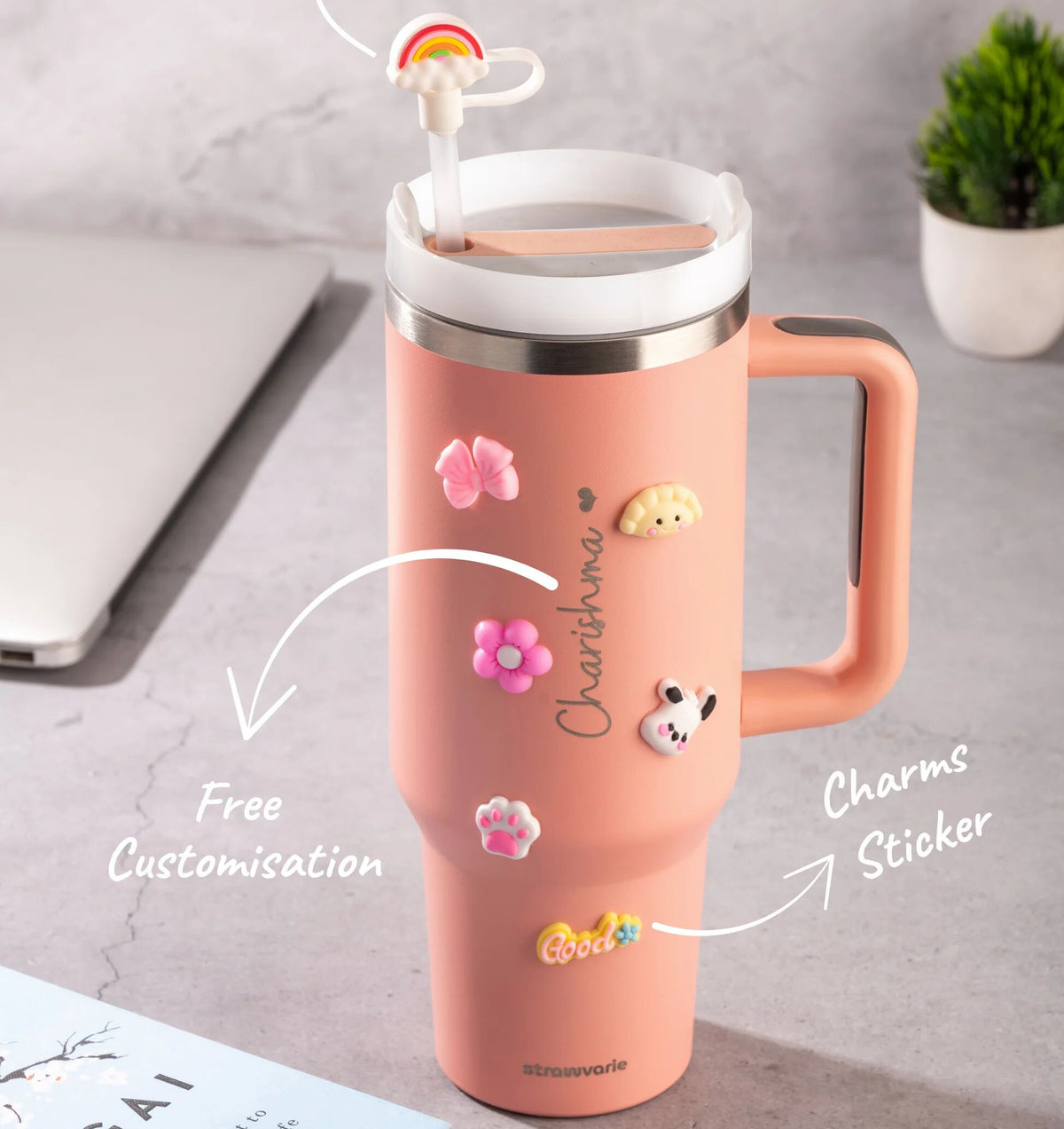 Animal Cute Straw Cover Cap for Stanley Cup, Silicone Straw Topper for 30&40 Oz Stanley Tumbler with Handle {Random Color}