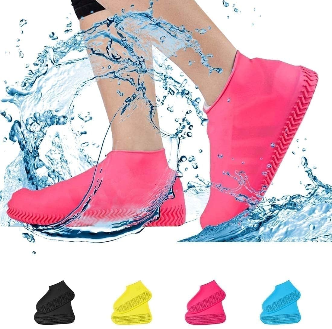 {L Size} 1 Pairs Reusable Rain Shoe Covers, Anti-Slip Water Resistant Overshoes Silicone Rubber Shoe Cover Protectors for Kids, Men, Women {Random Color}