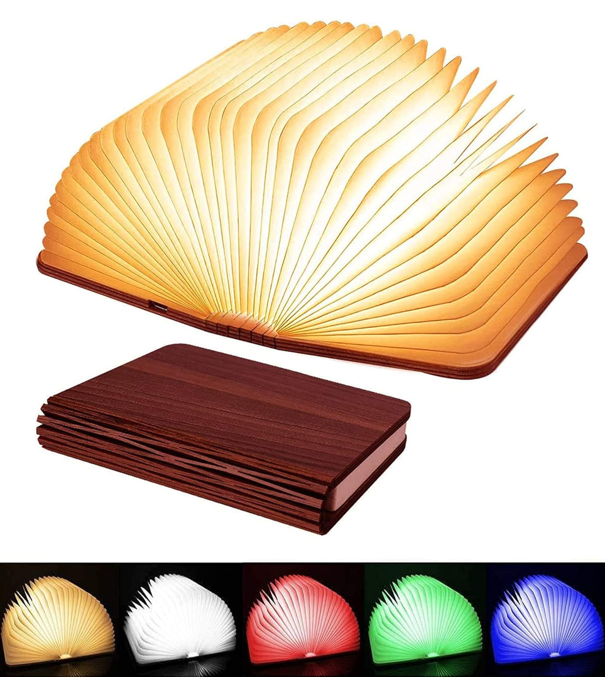 Wooden Book Light, Upgraded 5 Colors Creative LED Book Night Light USB Rechargeable Magnetic Folding Mood Light for Home,Office,Library Decor Gift
