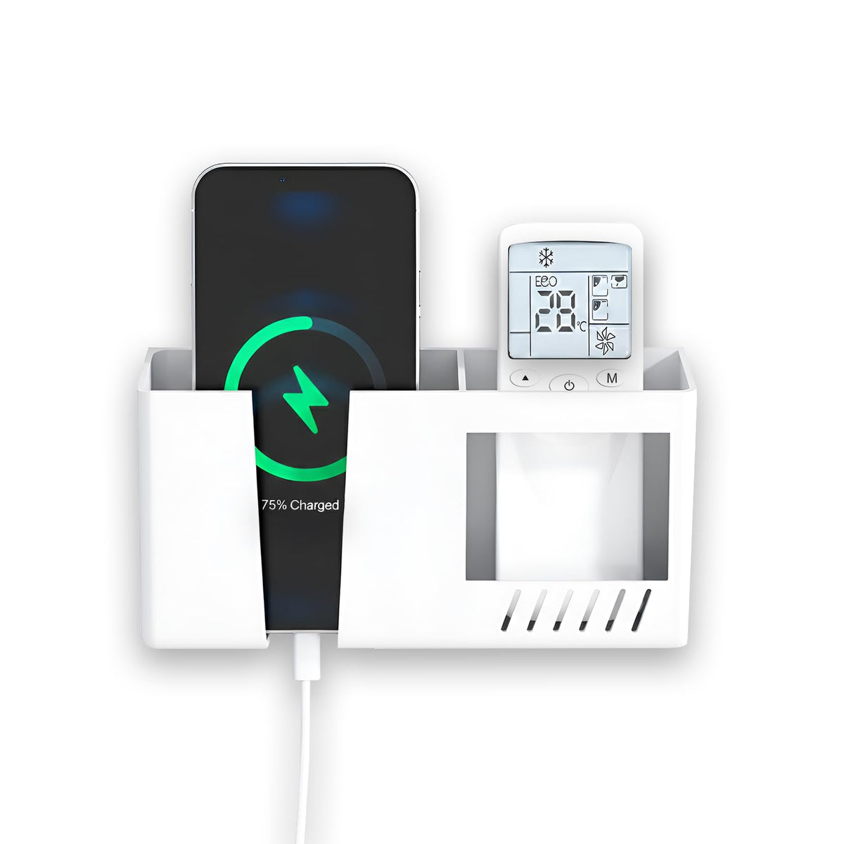 Mobile Phone Charging Rack Wall-Mounted Double-Grid Remote Control Storage Box {Multicolor}