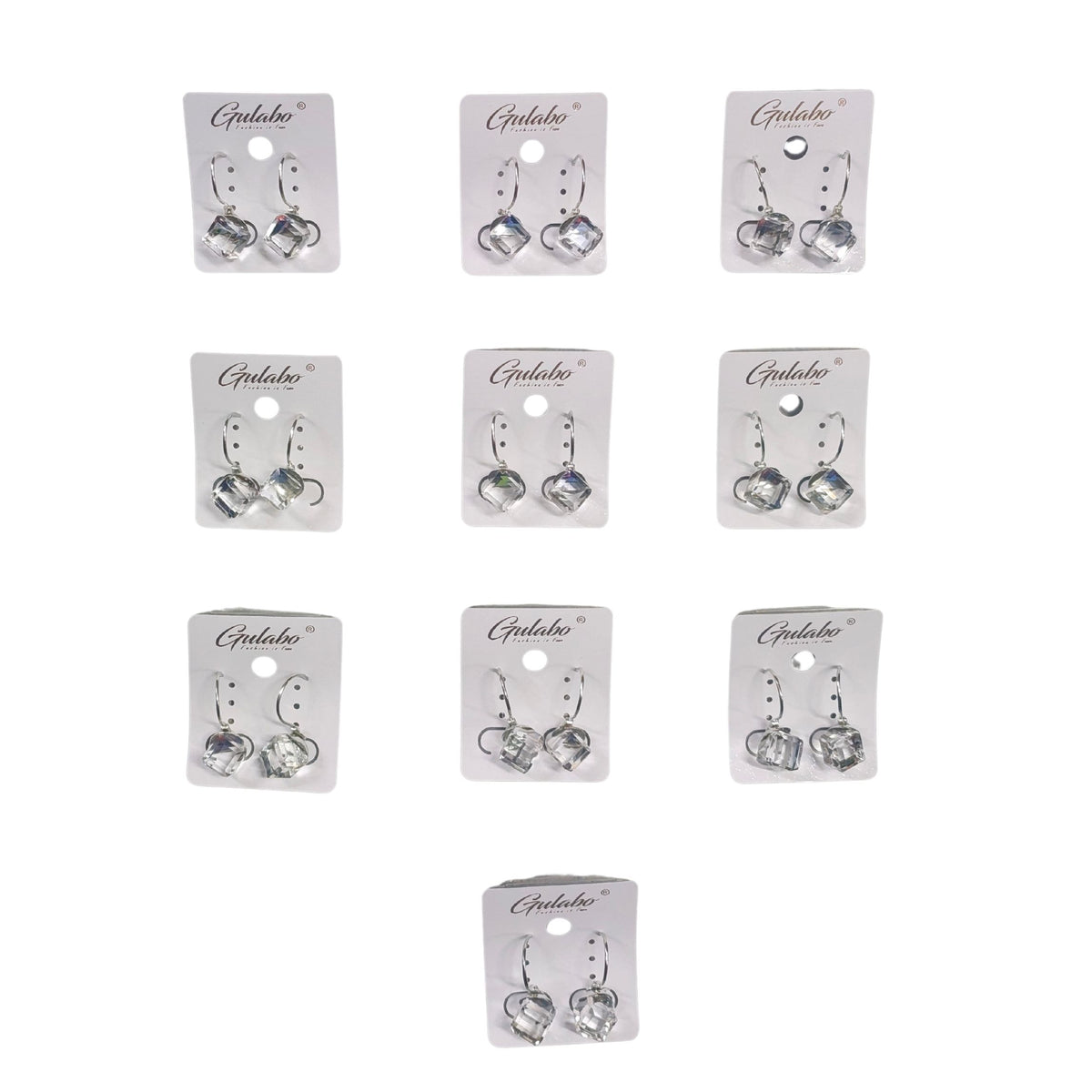 {Pack of 10} Crystal Cube Drop Dangle Earrings for Women