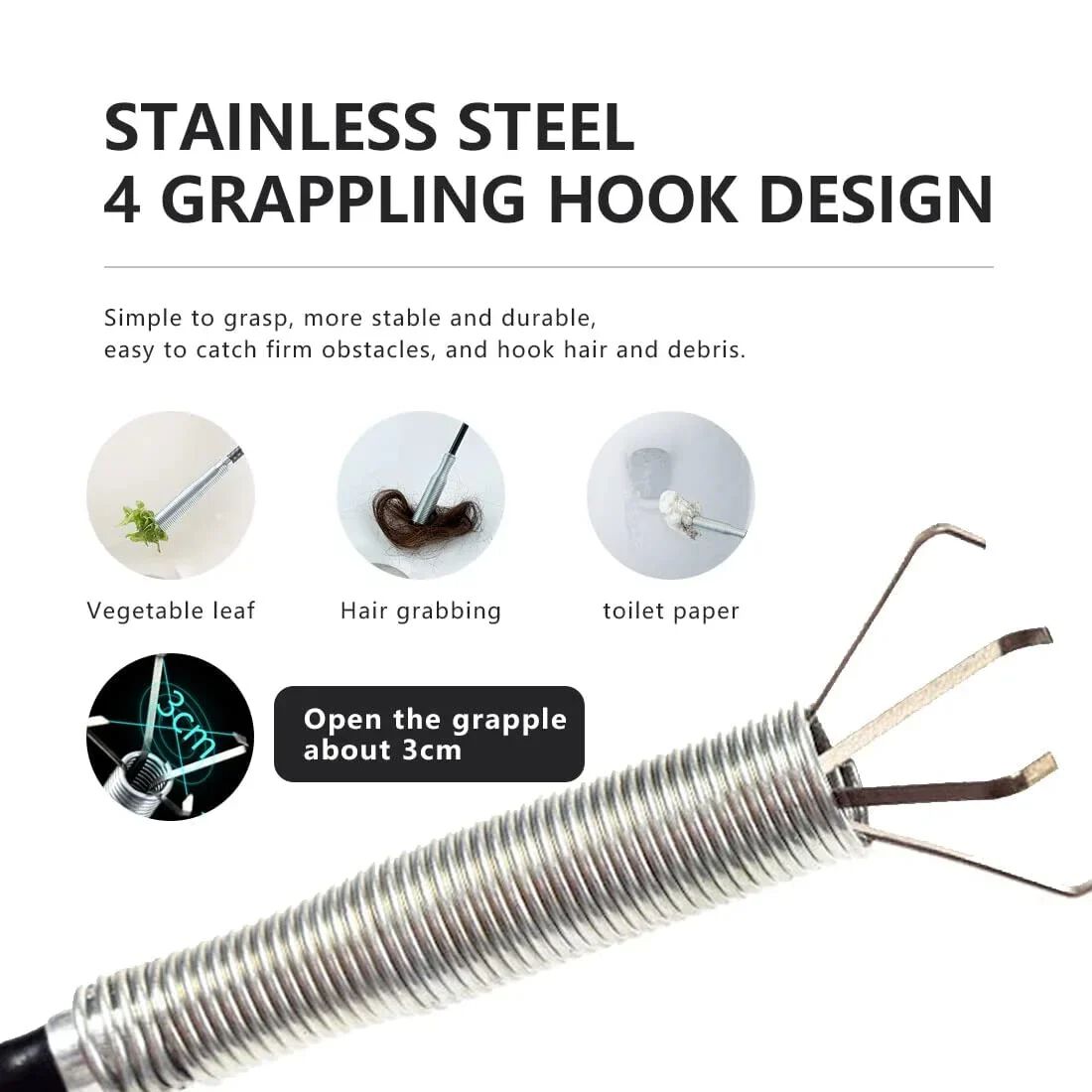 Pipe Dredging Tools Drain Snake Drain Cleaner Sticks Clog Remover Cleaning Tools Household for Kitchen Sink Flexible Four Claws Spring Curve Trash Grabber Picker Hair Catcher (160 Cm)