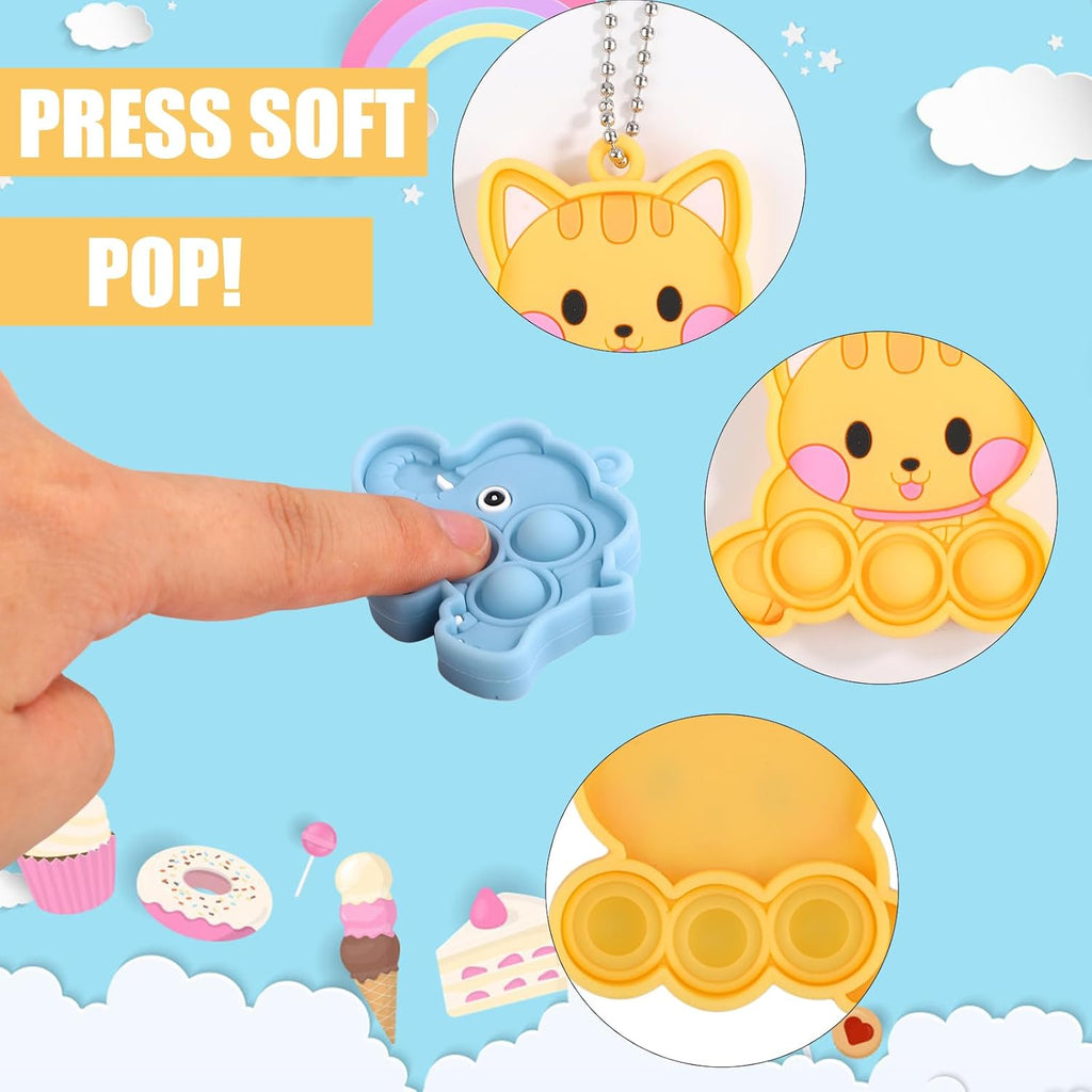 Animal Pop Fidget Toys Party Favors, Silicone Animal Fidget Sensory Toys Soft Keychain Bubble Popping Toy {Random Design}