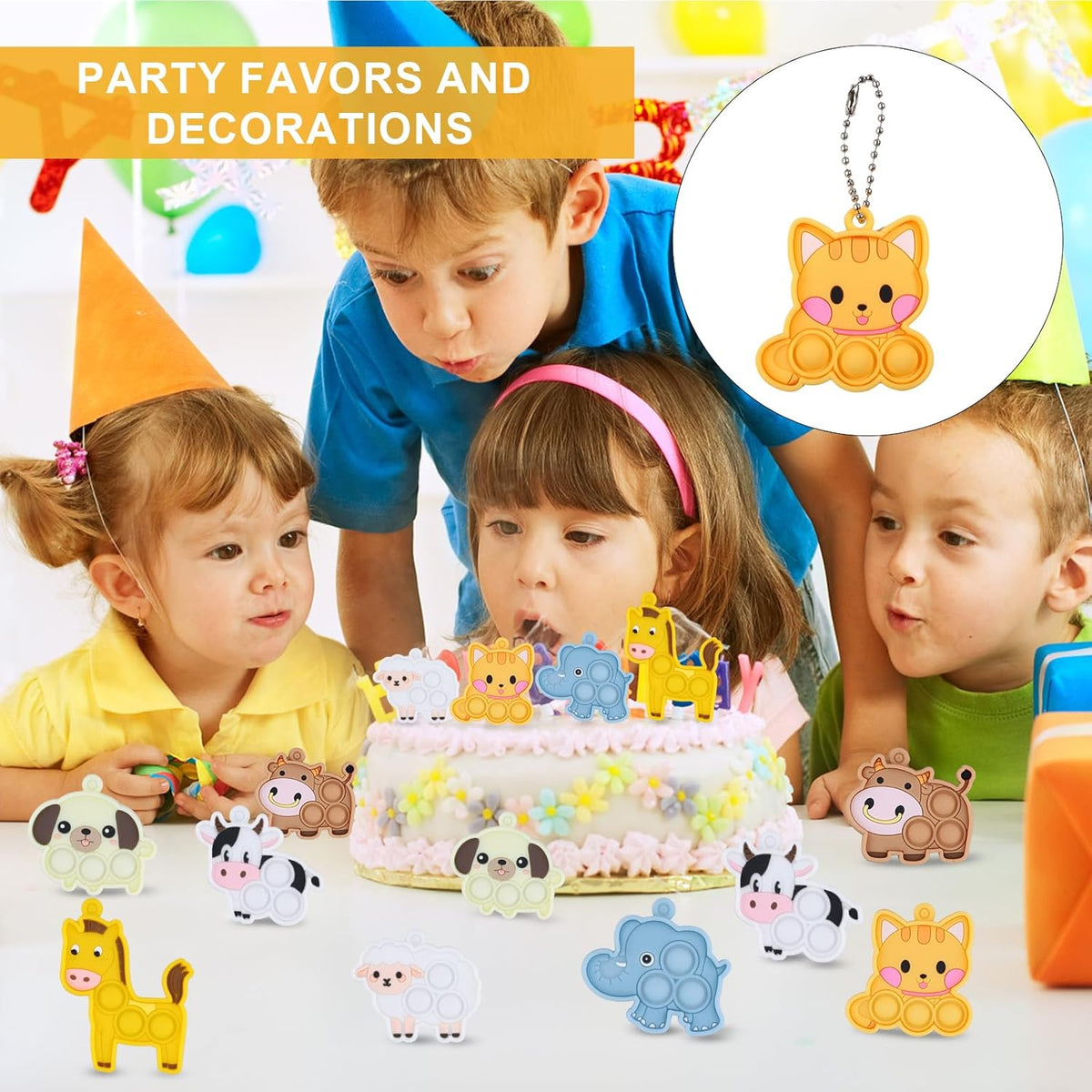 Animal Pop Fidget Toys Party Favors, Silicone Animal Fidget Sensory Toys Soft Keychain Bubble Popping Toy {Random Design}