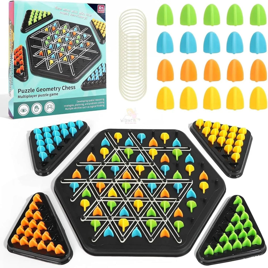 Puzzle Geometry Chess Board Game, Multiplayer Strategy Game with 84 Colorful Pieces, Educational STEM Toy