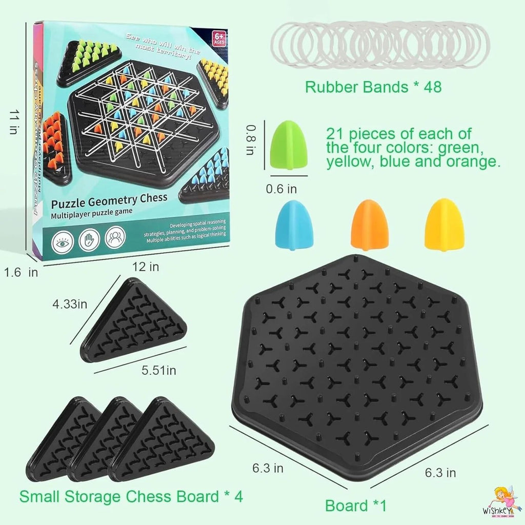 Puzzle Geometry Chess Board Game, Multiplayer Strategy Game with 84 Colorful Pieces, Educational STEM Toy