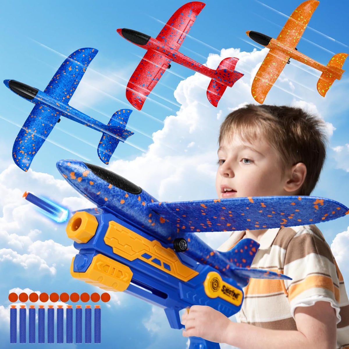 Airplane Toy Children, Toys Polystyrene Plane Launcher for Children, Christmas Gift Plane Toy, Outdoor Gifts for Boys and Girls 3-10 Years