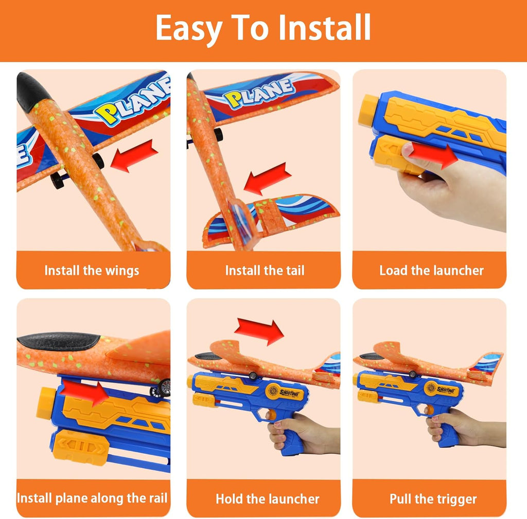 Airplane Toy Children, Toys Polystyrene Plane Launcher for Children, Christmas Gift Plane Toy, Outdoor Gifts for Boys and Girls 3-10 Years