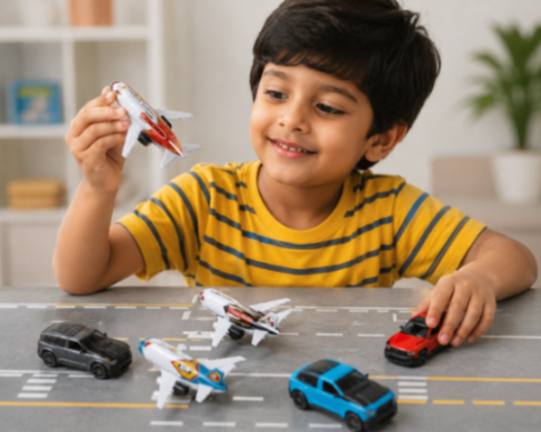 Metal Pull Back Cars & Airplanes Toy Set | 6 Pieces (3 Cars + 3 Airplanes) | Friction Powered Mini Vehicles | Kids Gift for Boys & Girls