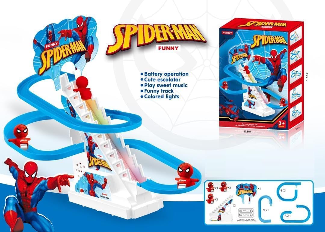 Spider Slide Toy Set, Funny Automatic Stair-Climbing Cartoon Race Track Set Little Lovely Spider Slide Toy Escalator Toy for Boys Girls