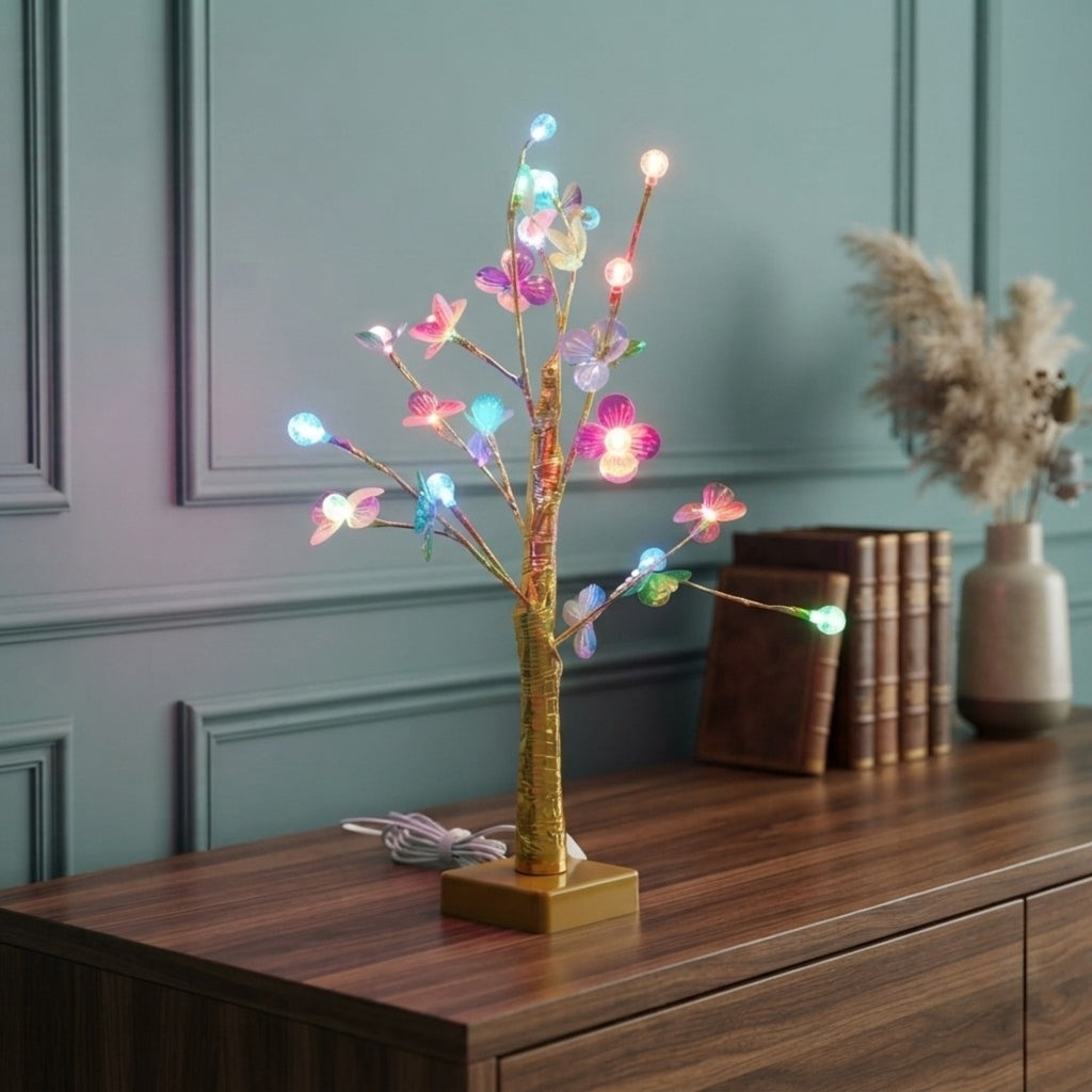 USB Powered Multicolor LED Butterfly Blossom Tree Lamp | Decorative Table Night Light | Color Changing LED Tree for Bedroom, Living Room, Home Decor & Gift
