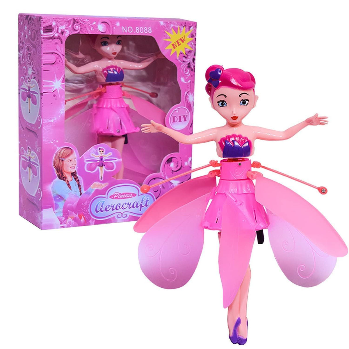 Magical Flying Fairy Toy Doll Hand Sensor Control USB Powered Magic Flying Fairy Sky Dancers Rainbow Glitter Princess for Girls Boys (Random Color)