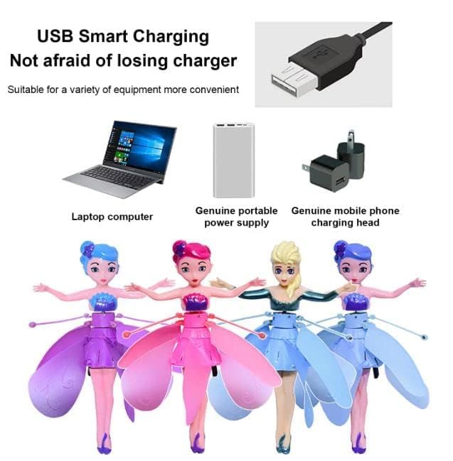 Magical Flying Fairy Toy Doll Hand Sensor Control USB Powered Magic Flying Fairy Sky Dancers Rainbow Glitter Princess for Girls Boys (Random Color)