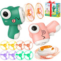 Flying Disc Launcher Toy, Kids Outdoor Flying Saucer Toys, Portal Gun, 4 Flying Discs Gun and 1 Light Up Spinning Tops with Flashing LED Lights for Kids