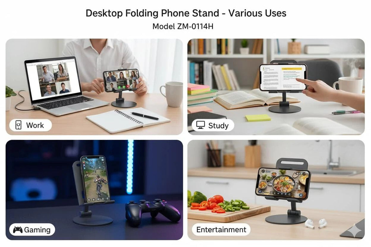 360° Desktop Mobile Holder | Foldable Adjustable Phone Stand | Anti-Skid Base | Alloy Metal Body
