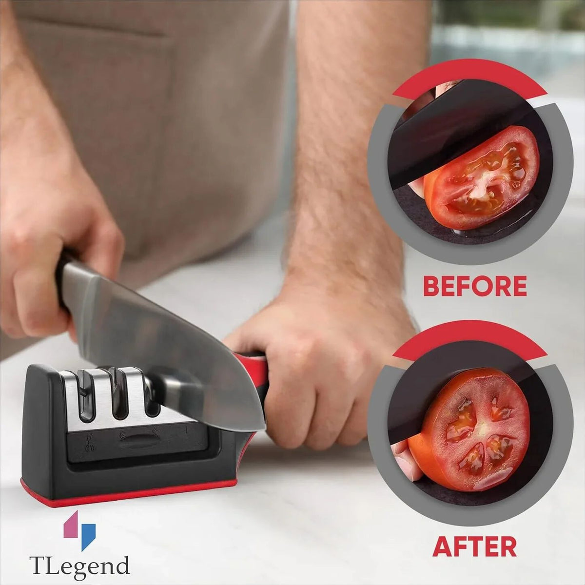 Knife Sharpeners for Kitchen Knives, Stainless Steel, 4 in 1 Ergonomic Knife Sharpening Kit