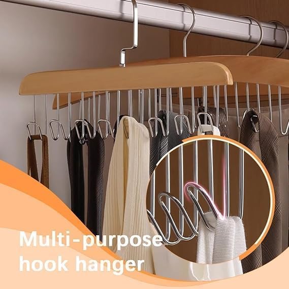Multi Purpose 8 Hook Wooden Hangers,Wooden Belt Hanger, Tie 8 Hook Hanger,Closet Hangers, Foldable Hooks Wood Hanger