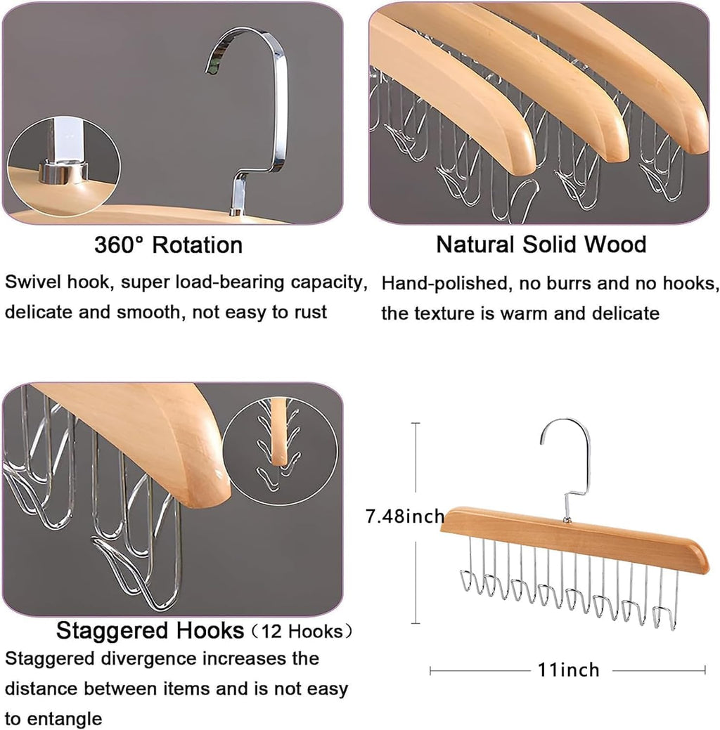 Multi Purpose 8 Hook Wooden Hangers,Wooden Belt Hanger, Tie 8 Hook Hanger,Closet Hangers, Foldable Hooks Wood Hanger