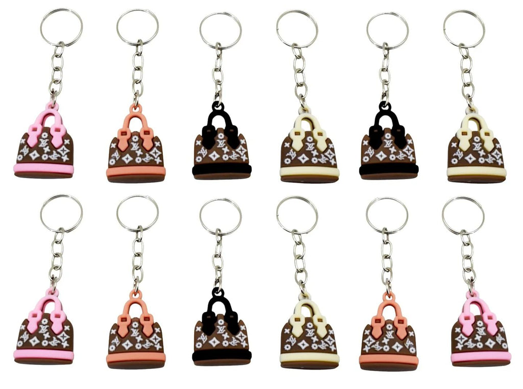 {Pack of 12 } Cute Silicone Handbag-Shaped Keychains Colorful Durable Bag Charm Accessories for Keys, Backpacks, and Birthday Return Gifts