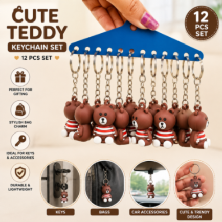 {Pack of 12} Cute Teddy Bear Keychain Set for Kids