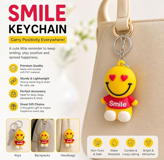 {Pack of 12} Smiley Face Keychains For car, Motorbike, Gift & merchandise keyrings
