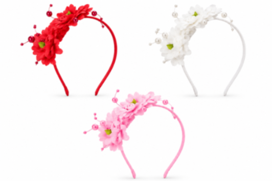 {Pack of 12} Floral Pearl Hair Band for Girls (Red, White & Pink)