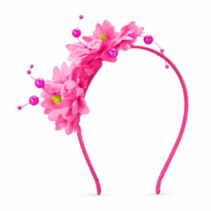 {Pack of 12} Floral Pearl Hair Band for Girls (Red, White & Pink)