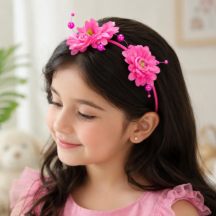 {Pack of 12} Floral Pearl Hair Band for Girls (Red, White & Pink)
