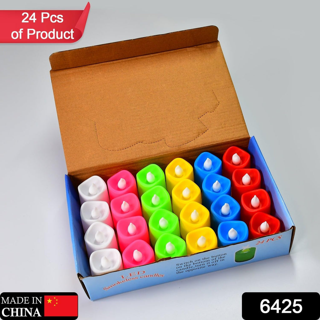[pack of 24] Plastic Flameless & Smokeless Led Tealight Candles  Battery Operated Flickering Led Lights Diya Electric Tea Candles for Diwali Christmas New Year Festival Home Decoration (Multicolor)