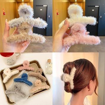 (pack of 12 )Fur Clutchers For Women & Girls | Fur Plush Claw Clip Set For Women- Furry Clutcher For Hair | Long Hair Clips {Multicolor}